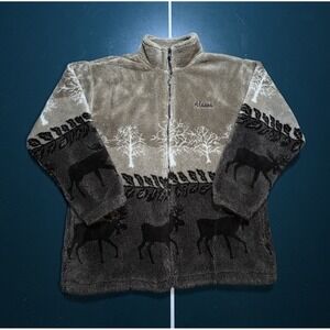Vintage Black Mountain Outdoor Fleece Jacket Men's Medium Brown Moose Alaska USA